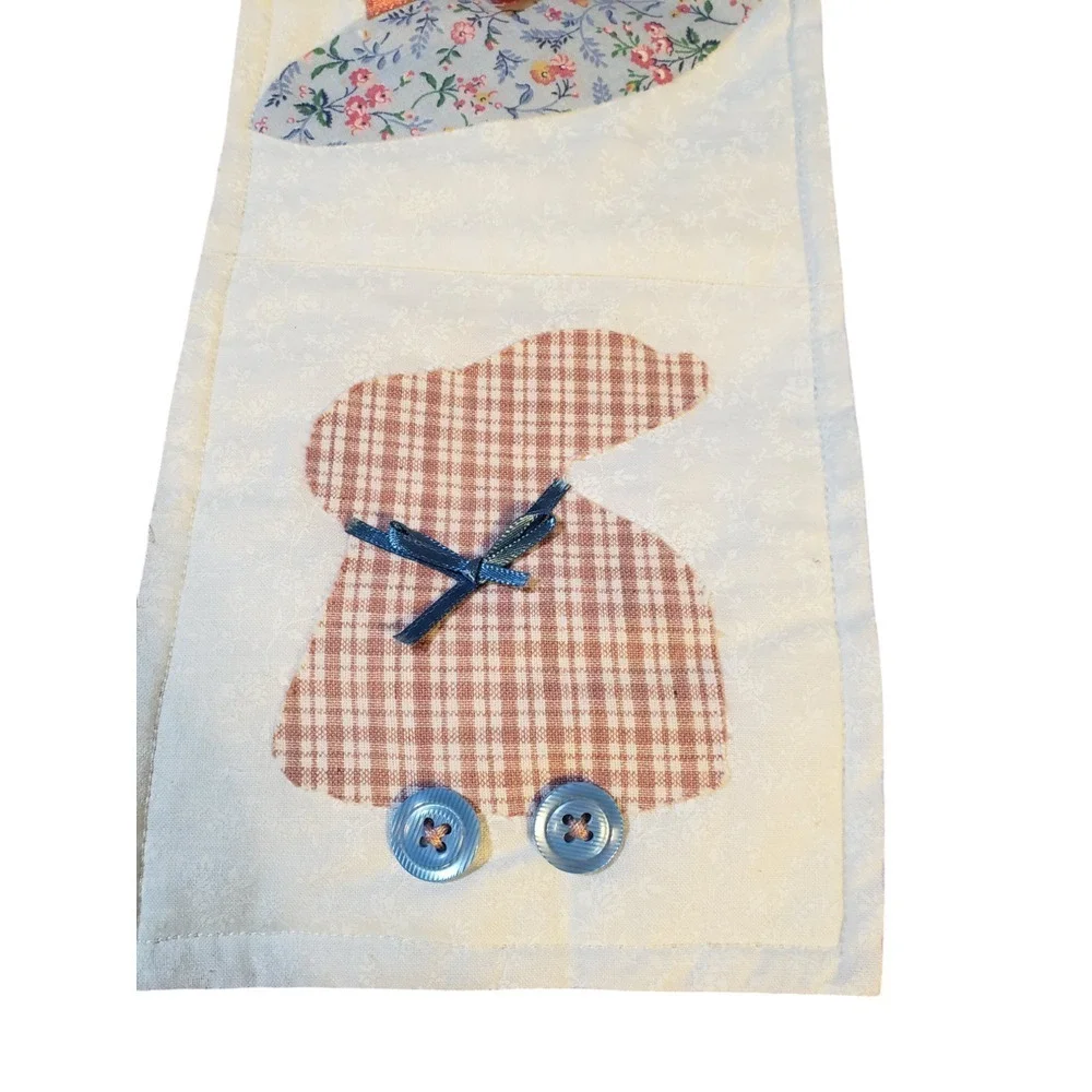 Vintage Handmade Quilted Easter‎ Wall Hanging Multicolor Bunny Hat Basket